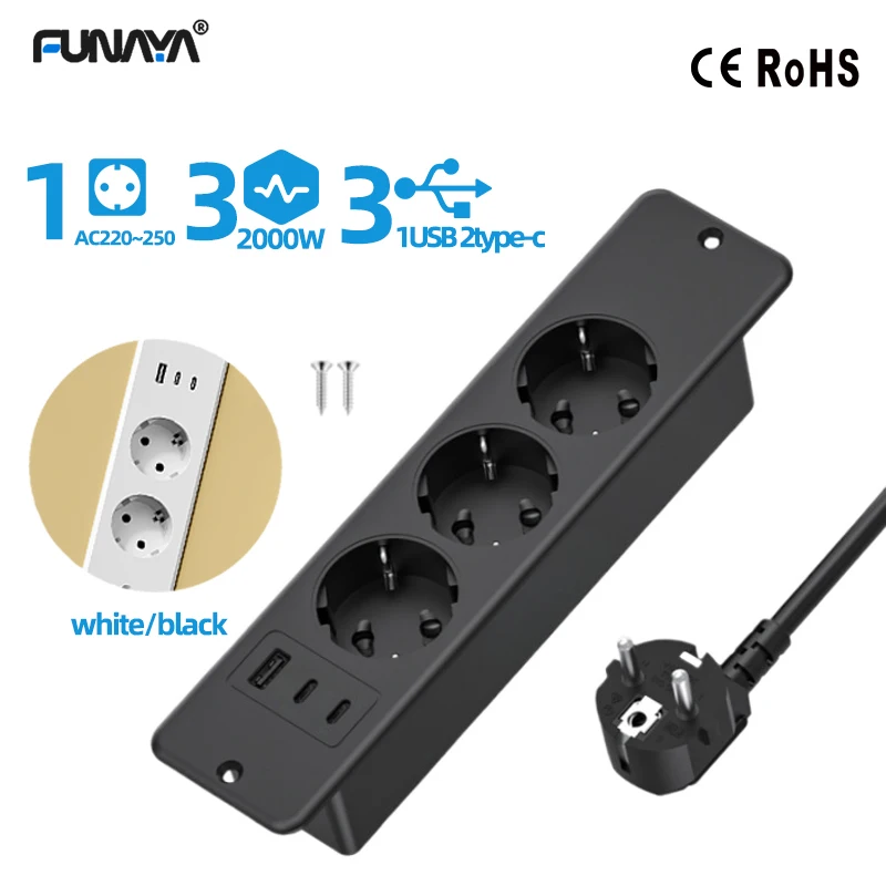 

FUNAYA Built-in Socket EU KR with USB Type-c Embedded Hidden Desktop Power Outlet Office Furniture Multi Slot Extension Socket
