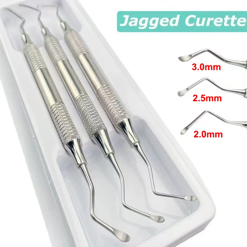 3Pcs Dental Gracey Curette Set Jagged Double Head Surgical Bone Scaler Excavator Restorative Spoon Implant Dentistry Instrument