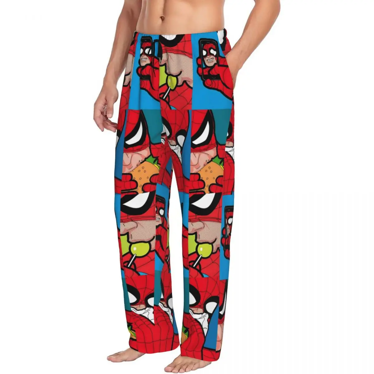Custom Spider Man Pajama Pants Men's Comics Sleepwear Lounge Sleep Bottoms Stretch with Pockets