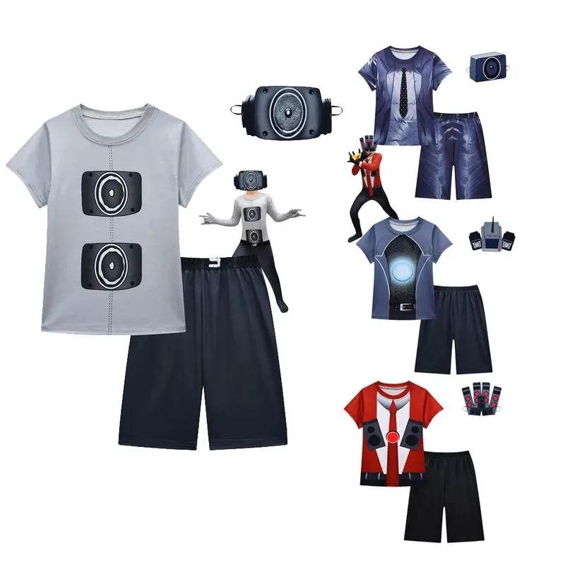 111 www Boys Speakerman Cosplay Costumes Skibidi Toilet Kids Short Sleeved TShirts 2pc Summer Clothes Girls Birthday Carnival Pa