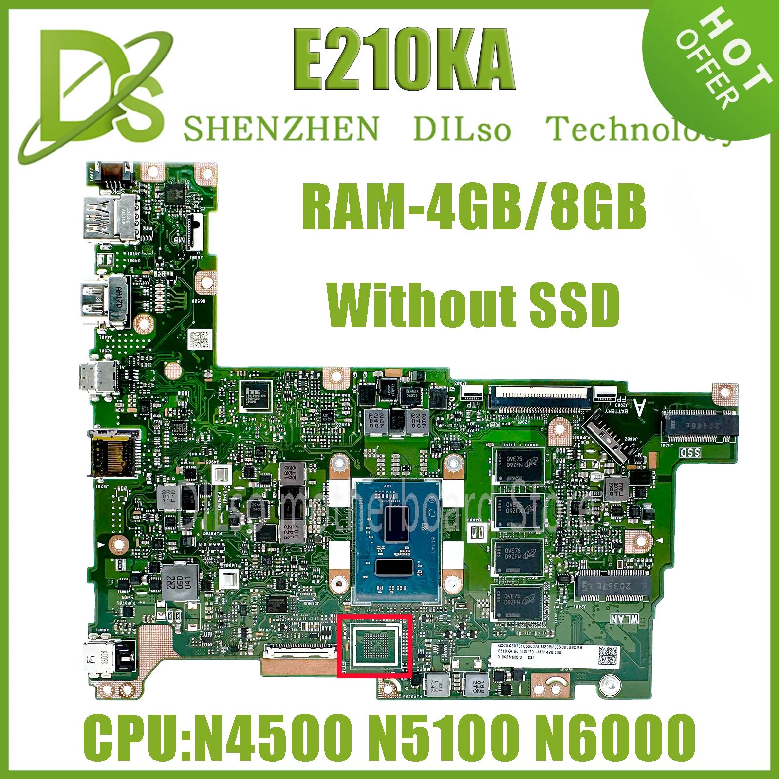 KEFU E210 Mainboard For ASUS Vivobook Go 12 E210KA L210KA L210K E210K Laptop Motherboard N4500 N5100 N6000 100% test shipment