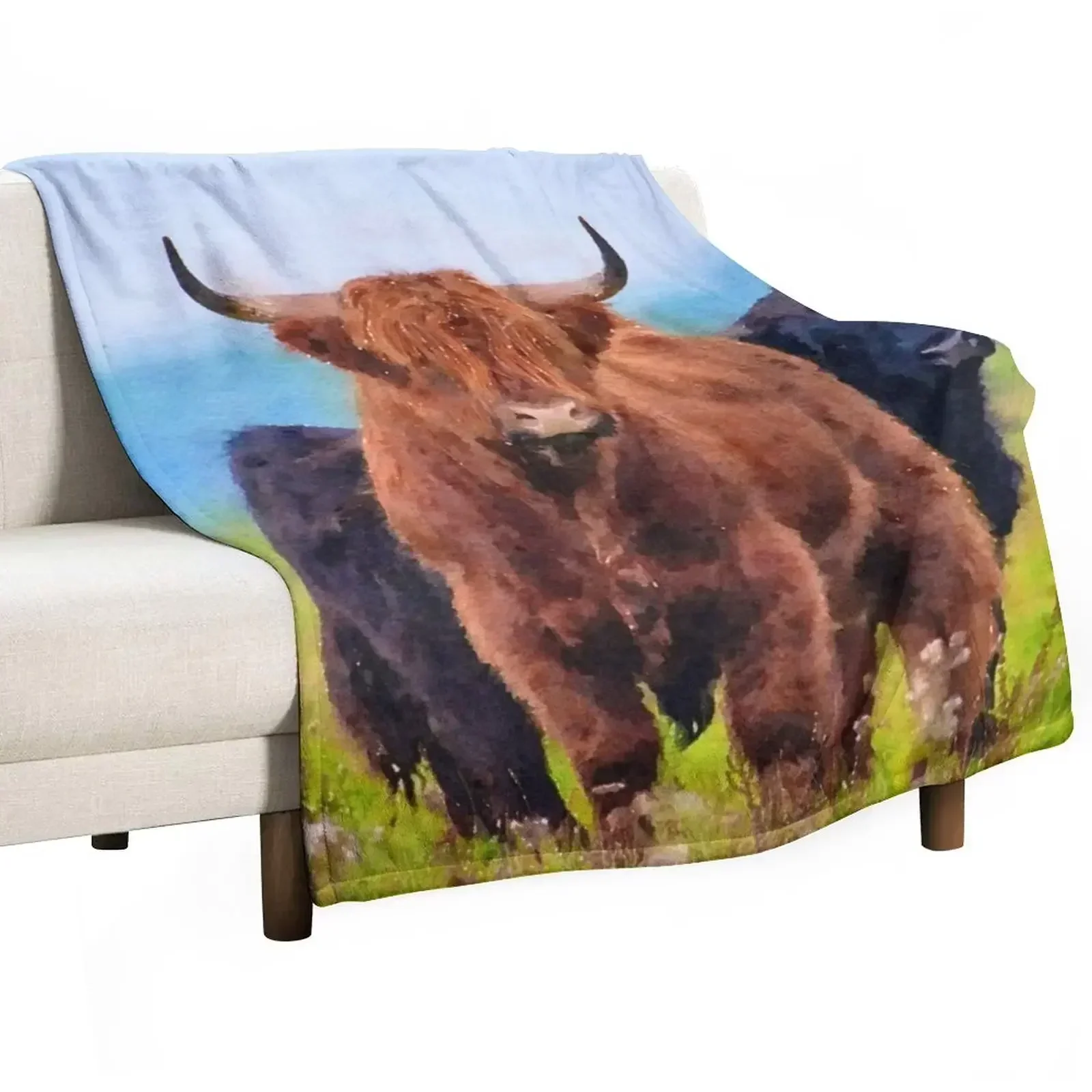 

Highland cow watercolor painting #10 Throw Blanket anime Comforter Blankets