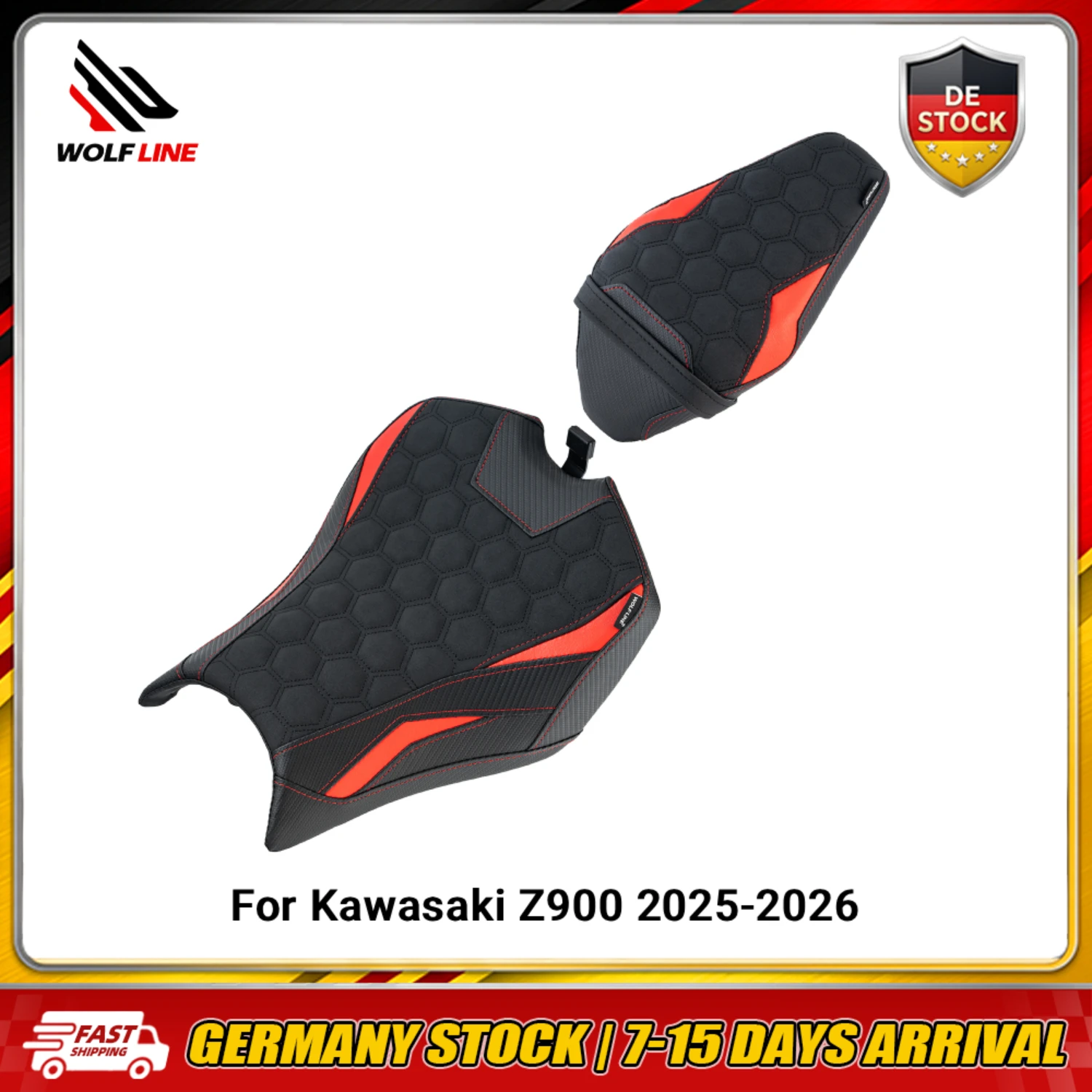 Set di sedili per conducente e passeggero WOLFLINE per Kawasaki Z900 2025-2026, cuscino per sedile del conducente e cuscino per sedile posteriore del passeggero, per guida a due persone, adatto solo