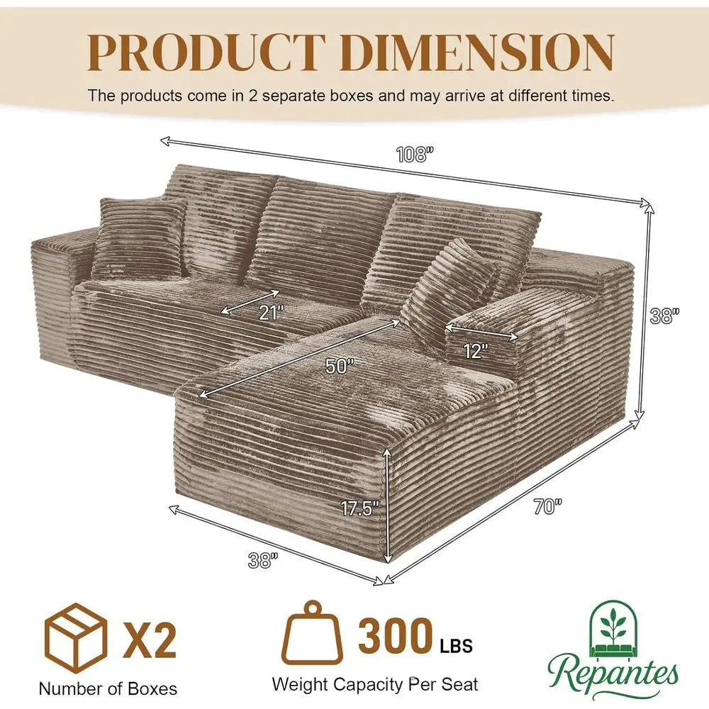 أريكة كرسي قصير بني مع مساند للذراعين واسعة، جلوس عميق، رغوة الذاكرة، سهلة التجميع، مثالية للمساحات الصغيرة