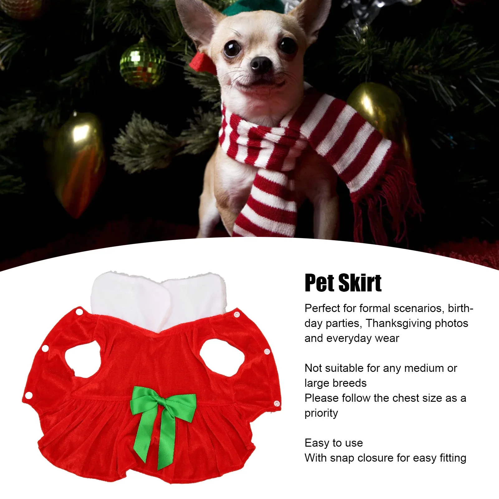 Pet Christmas Dress Stylish Cute Bow Decoration Shiny Soft Warm High Collar Christmas Dog Skirt For Small Dogs