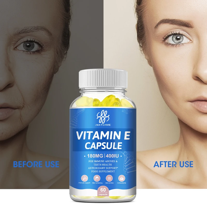 Oral Use Vitamin E Capsules Support Bones, Eyesight, Teeth, Hair and Nail Glowing Skin Vitamin E Supplement