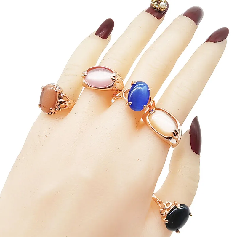 20 teile/los Großhandel Mix Farbe Opal Fingerringe für Frauen Mode oval großen blauen Stein hohl Design Schmuck Party Hochzeits geschenke – Detail 3