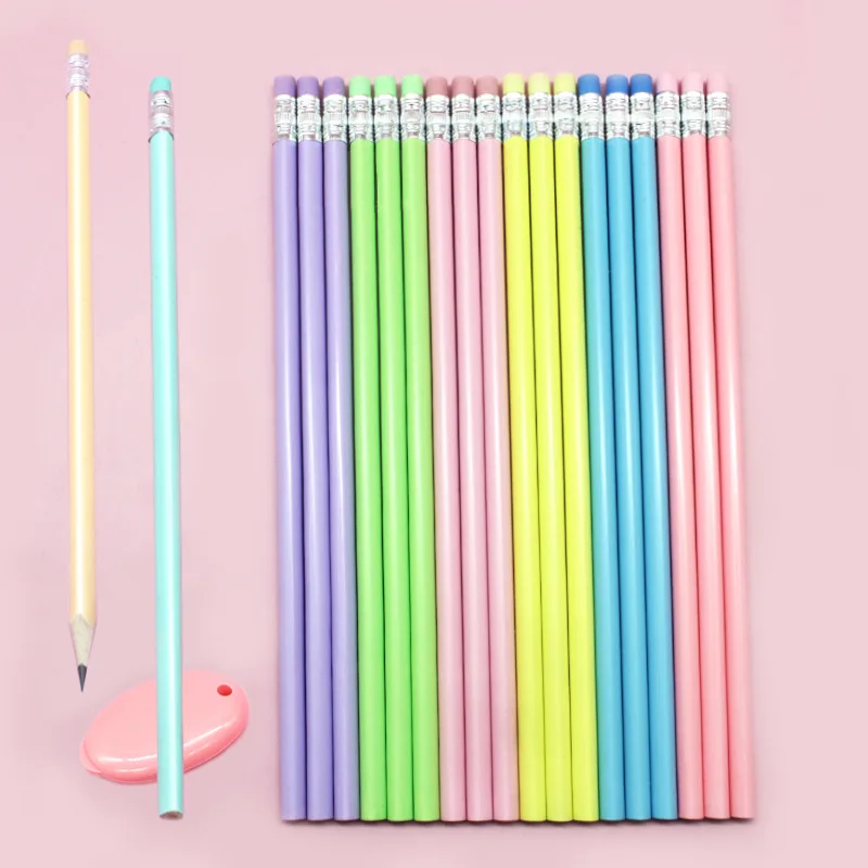 30PCS Wooden Pencils with Eraser Head Multi-colored Writing Pencils School Office Pencils  School Supplies  Drawing Pencil Set