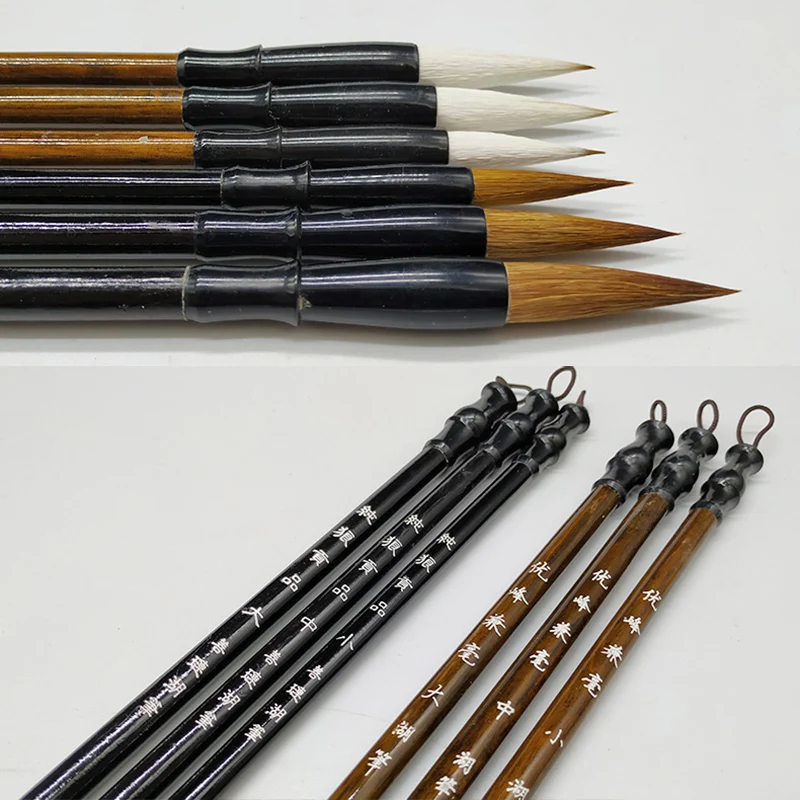 3Pcs Bamboo Writing Brushes Weasel Wool Hair Chinese Traditional Calligraphy Brush Set for Painting Drawing Festival Couplets