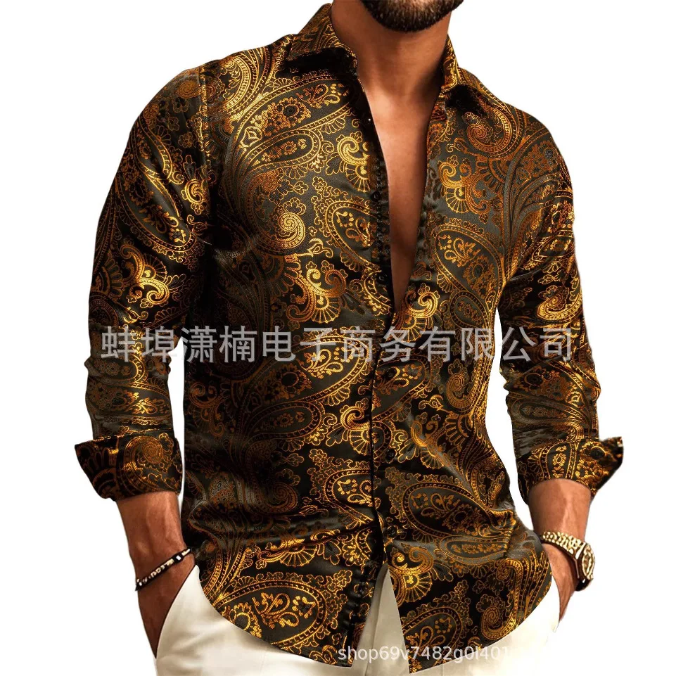 Summer Fashion Lapel Men's Casual Sports Outdoor Street Long Sleeve Button Top Shirt
