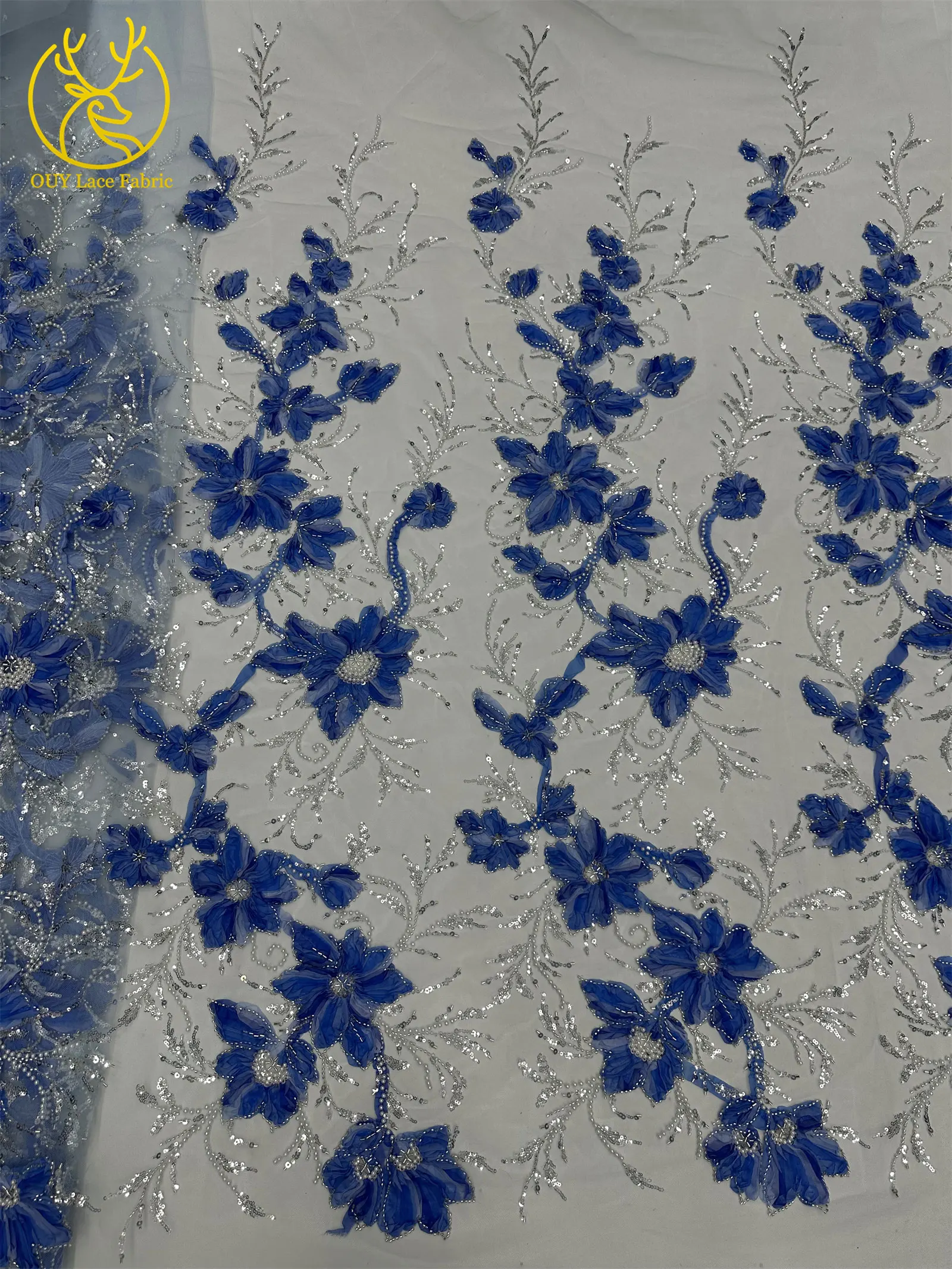 Nigerianischer 3D-Perlen-Tüll-Spitzenstoff, 2026, modischer afrikanischer französischer Pailletten-Mesh-Spitzenstoff, geeignet für Hochzeits-Party-Kleider – Detail 19