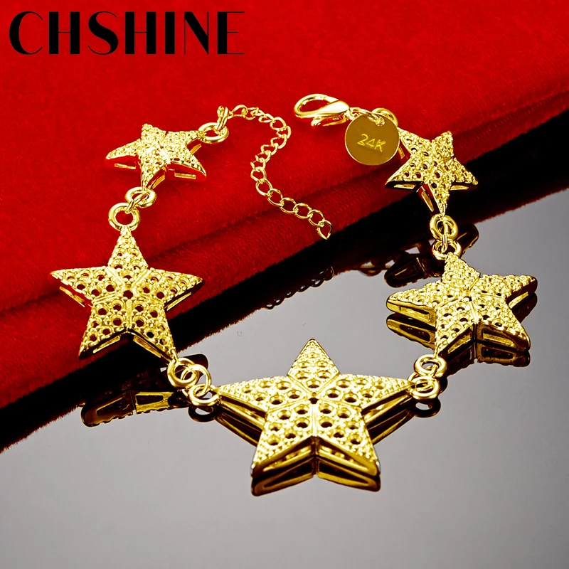 

CHSHINE 925 Sterling Silver Plated 18K Gold Five-Pointed Star Bracelet For Women Wedding Engagement Party Fashion Charm Jewelry