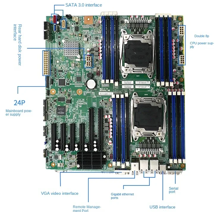 dual-way X99 server motherboard C612 chip E-ATX 2680v4 supports independent nvme startup