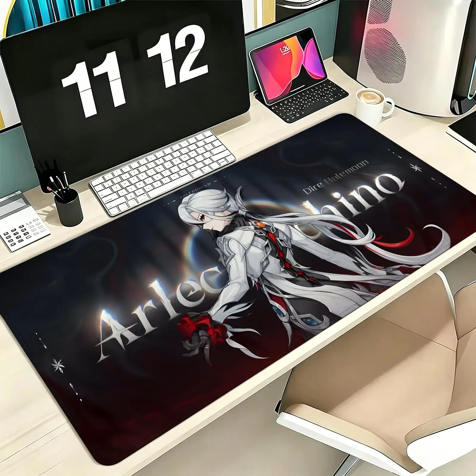 Genshin Impact Arlecchino Pro E-Sports Gaming Mousepad Extra Large Non-Slip Stitched Edge Keyboard Laptop Desk Mat For PC Gamer