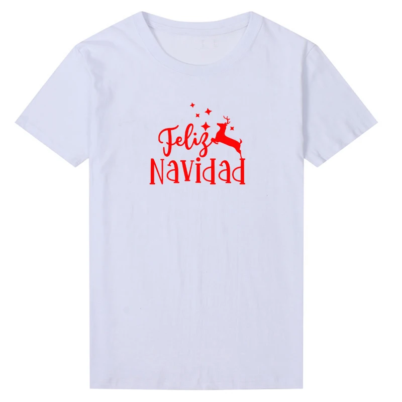 Feliz Navidad Vrouwen T-shirts Katoen Spaans Vrolijk Kerstfeest Vintage Kleding O Hals Mode Rode Kleur T-shirt Festival Gift Tops