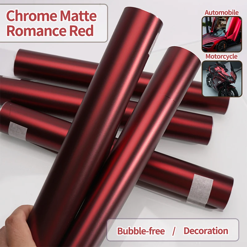 

Premium Red Satin Chrome Matte Romance Red Vinyl Film Car Wrap Foil with Air Release Self Adhesive Car Decal