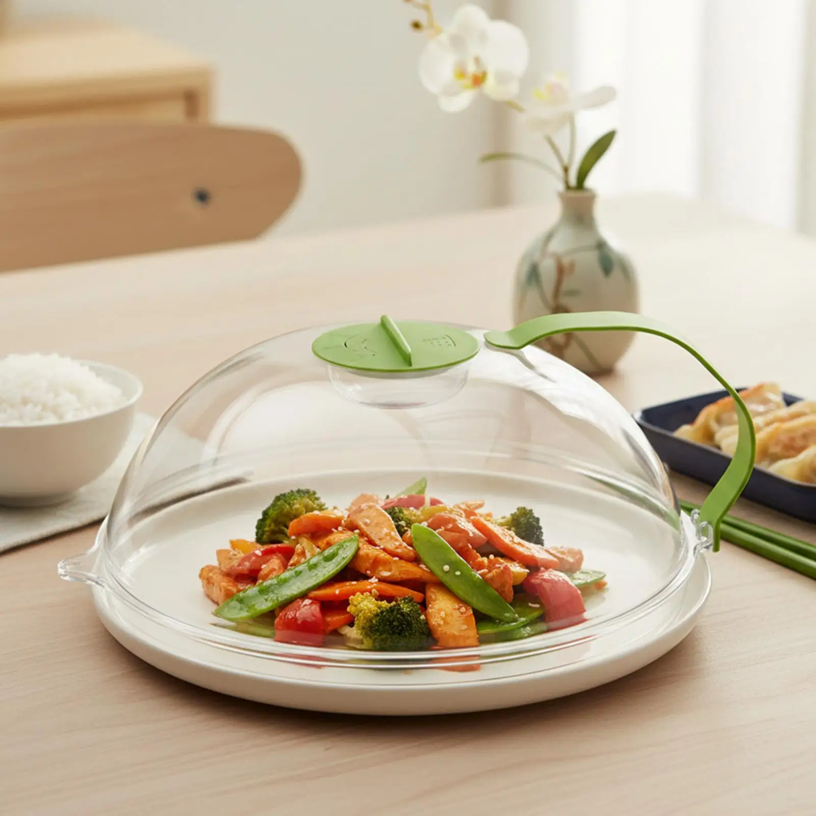 

Microwave Cover Reusable Guard with Handle Heat-Resistant Microwave Cover for Food for Soup Sauces Leftovers Snacks Vegetables