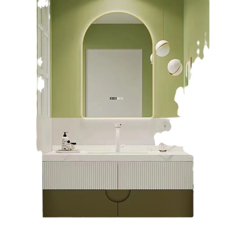 

Шиферный шкаф для ванной комнаты, современный светлый роскошный французский цвет Morandi, ванная комната для небольшой квартиры