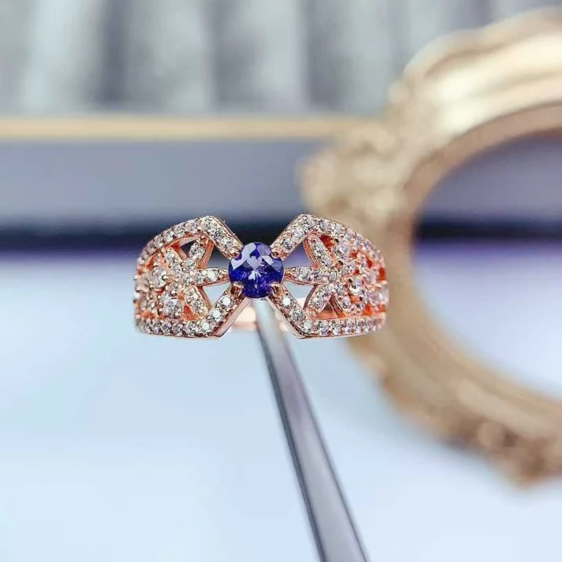 

Sterling Silver Gemstone Ring Natural Tanzanite Ring with Certificate 4mm 0.3ct Tanzanite 925 Silver Ring