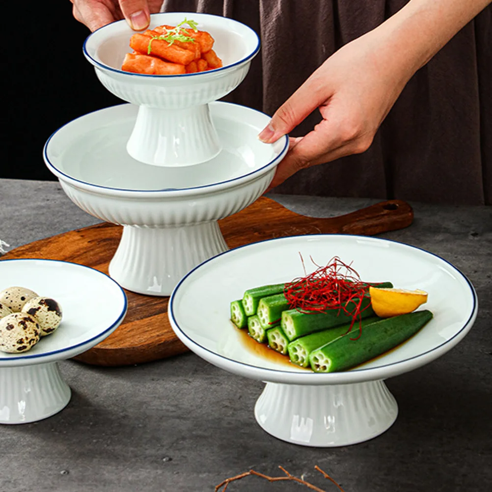 

Ceramic Tall Fruit Bowl Footed Snack Bowl Vintage Design Food Storage Tray for Desserts Home Shops Footed Food Dish