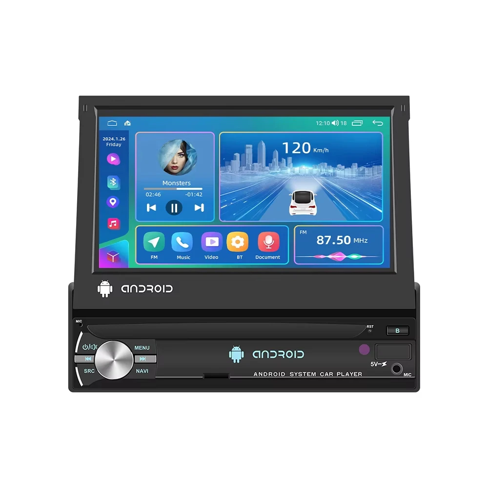 Podofo Android 1 Din Autoradio mit drehbarem Bildschirm, Carplay, Multimedia-Videoplayer, universelles Auto-Audio, GPS-Navigation, WLAN