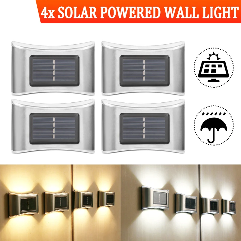 Solar Powered LED Garden Wall Lights Outdoor Waterproof 6LED Stainless Steel Light Sensing Wall Lamp For Patio Fence Yard Street