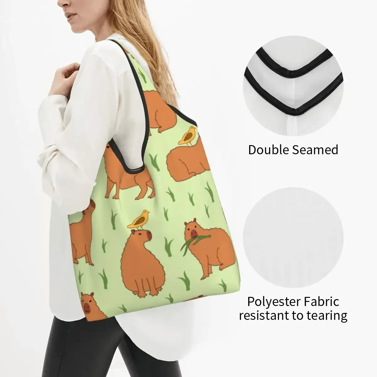 Capybara Seamless Pattern Large Reusable Bags Shopping Machine Washable Foldable Cute Grocery Bags 50lb Heavy Duty Tote Bags