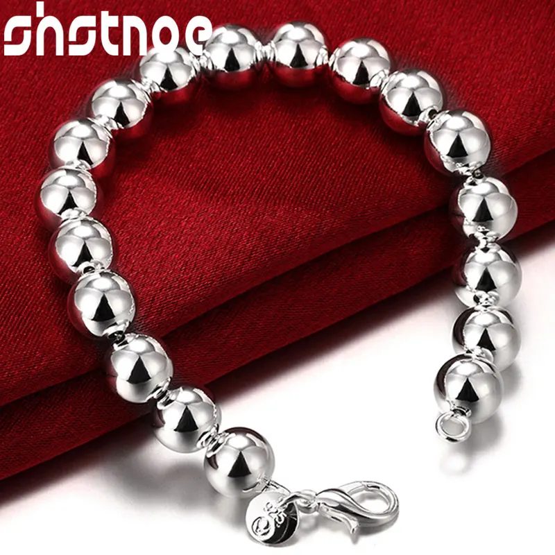 

SHSTONE 925 Sterling Silver 10mm Hollow Beads Chain Bracelet For Women Fine Jewelry Fashion Wedding Engagement Party Gift