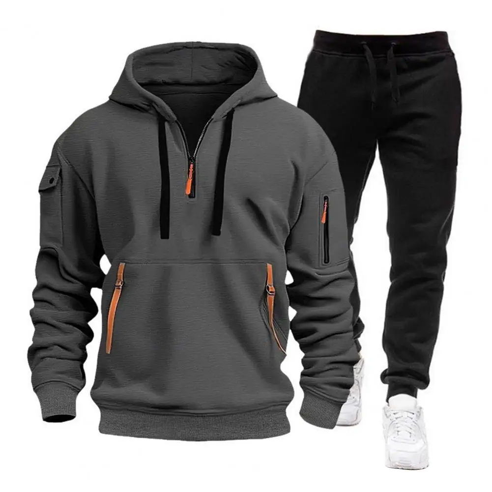 Men Sweatshirt Pants Set Men's Hooded Sweatshirt Elastic Waist Pants Set Fashionable Baggy Tracksuit With Long Sleeve For Men