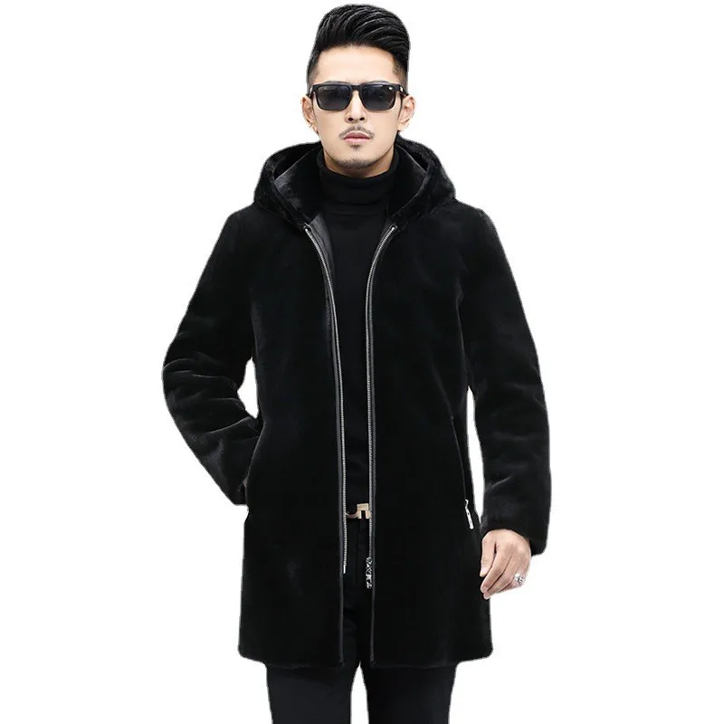 

Men's Faux Fur Coat Winter 2026 Thicken Fluffy Long Sleeve Warm Outerwear Luxury Fur Bontjas Jackets Hooded Windbreaker Coat