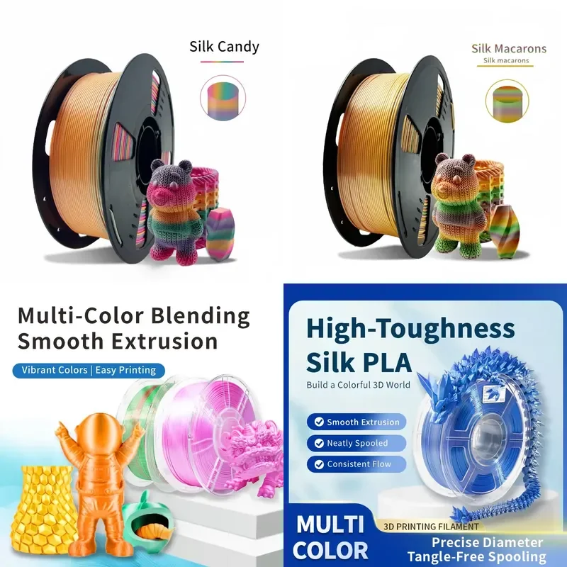 2026Hot Silk PLA Dual Color 3D Printing Filament 1.75mm Diameter Candy Rainbow Color Gradient 1kg Spool