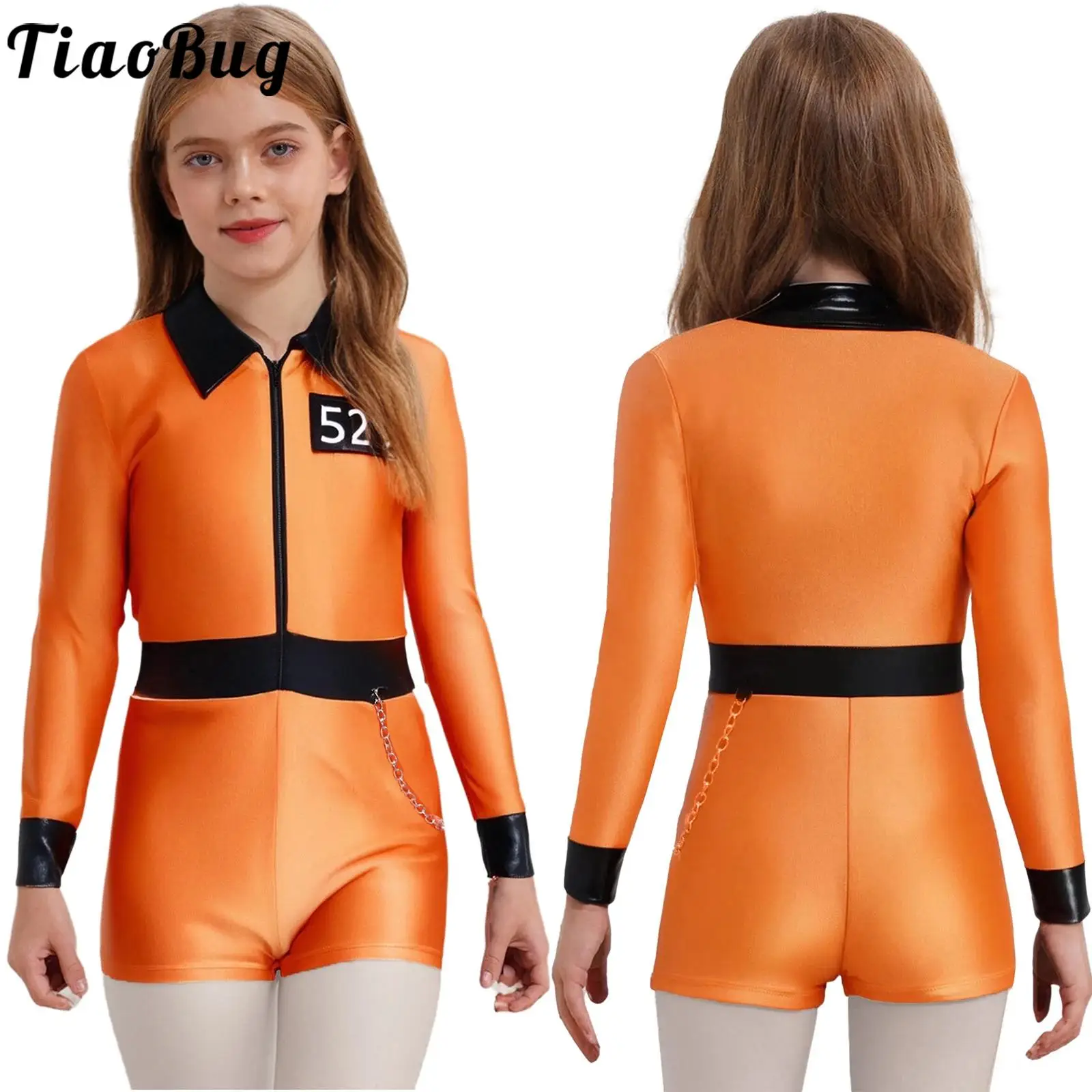 

Orange Jail Prisoner Cosplay Costume for Girls Halloween Themed Party Zipper Long Sleeve Jumpsuit Criminal Convict Jail Costume