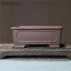 5size Purple Sand Flower Pot Square Bonsai Pot Chinese Ceramic Tabletop Potted Plant Pot Home Solid Color Decorative Flower Pot