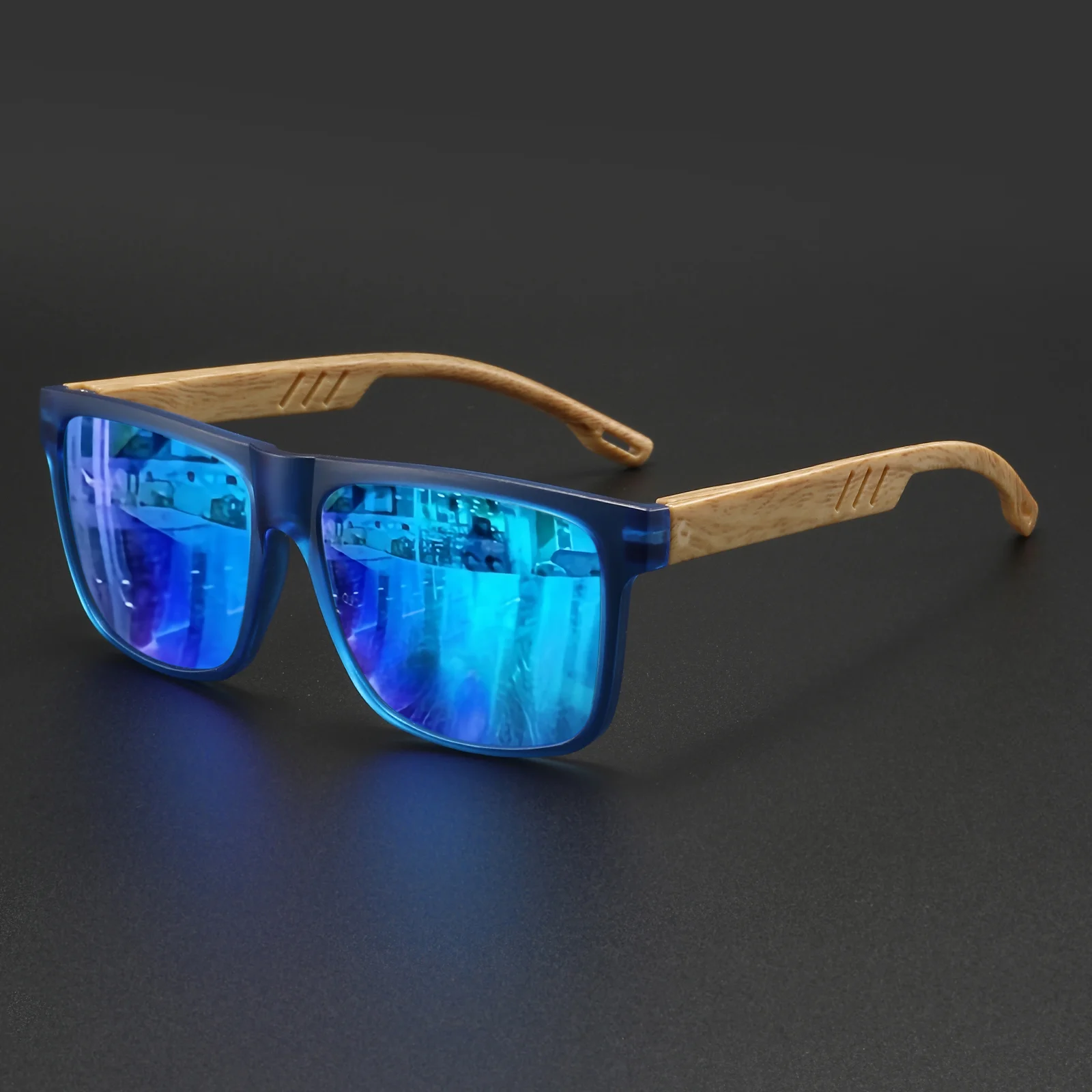 Nieuwe mode vierkante zonnebril - houtnerf veerscharnier, UV400 unisex voor autorijden, wandelen en reizen