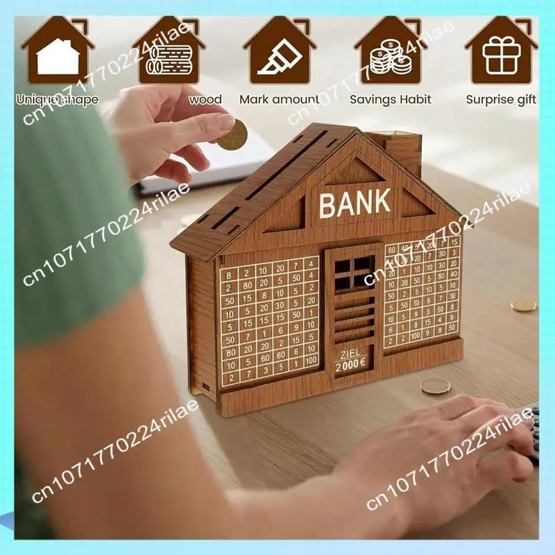 A17Z Wooden Piggy Bank For Adult Kids Money Box With Counter Money Saving Tin Reusable Money Box