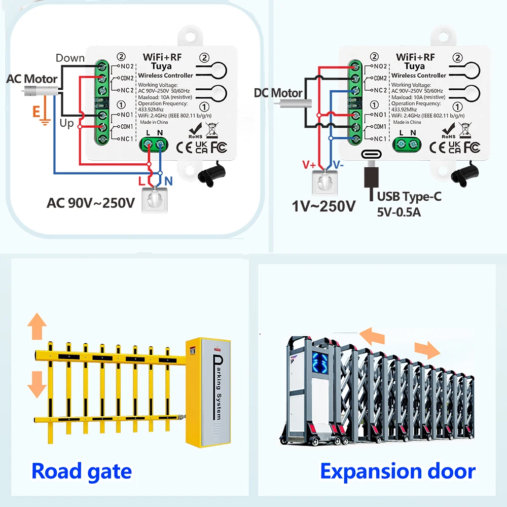 WIFI Tuya Wireless 433mhz Universal Remote Control Switch AC110V 220V 2Ch Dry Relay Receiver for Garage Door Gate Lock Light