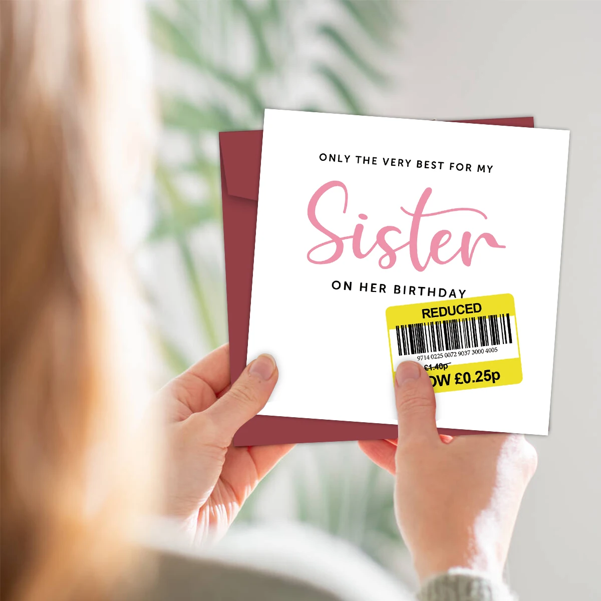 1 Stück lustige Geburtstagskarte für die Schwester, reduzierte Karte, humorvolle Geburtstagskarte für die Schwester mit Umschlag, Geburtstagsgeschenke für die Schwester. – Detail 11