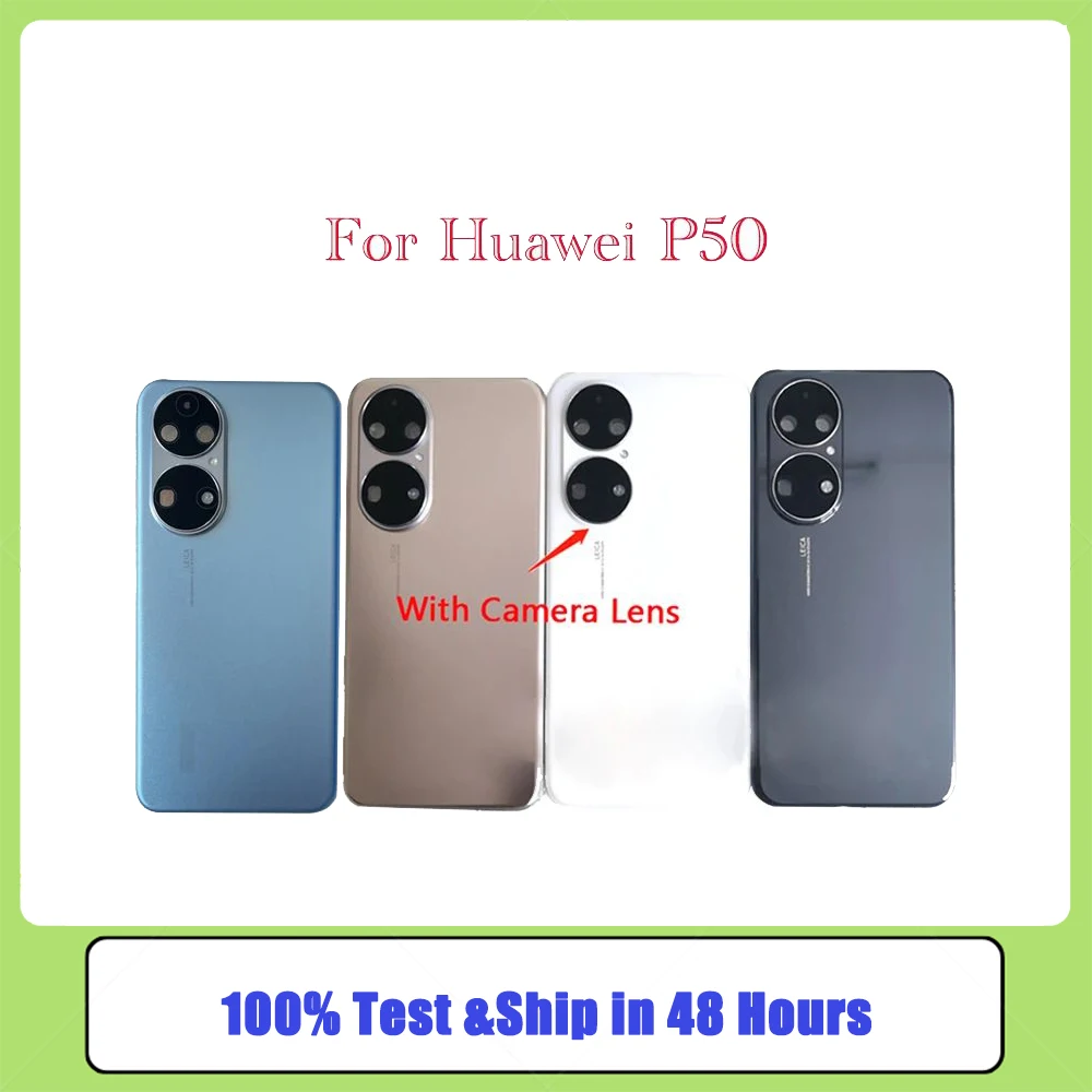 

NEW For Huawei P50 Back Battery Cover Glass Housing Case Door Rear With Frame Camera Lens With sticker Replacement