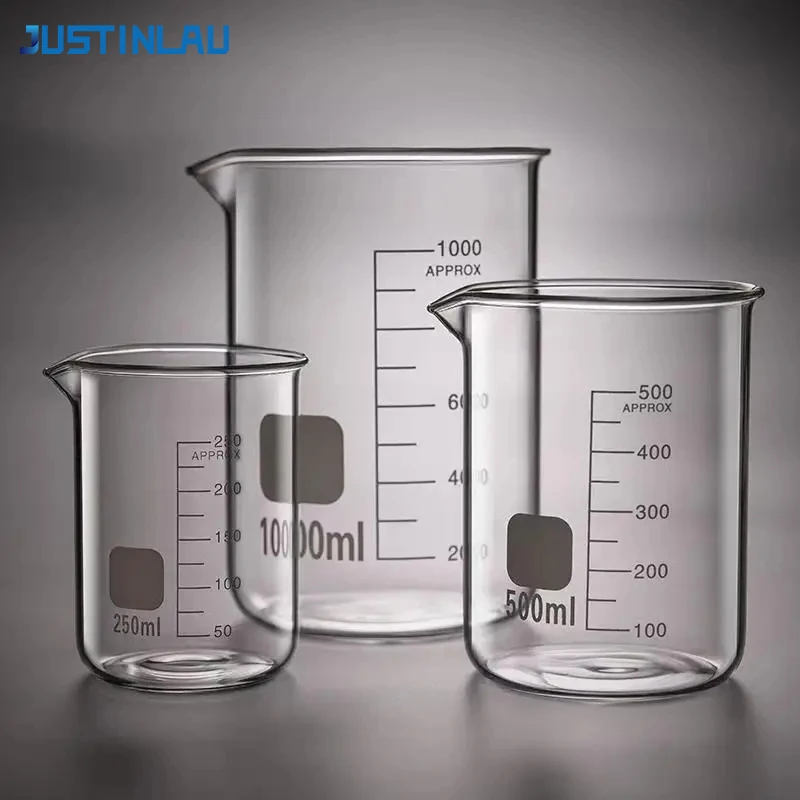 

JUSTINLAU 2pcs 50-1000ml High Borosilicate Glass Measuring Cups Scale Cup Laboratory Beaker Kitchen Baking Measuring Cup Glass M