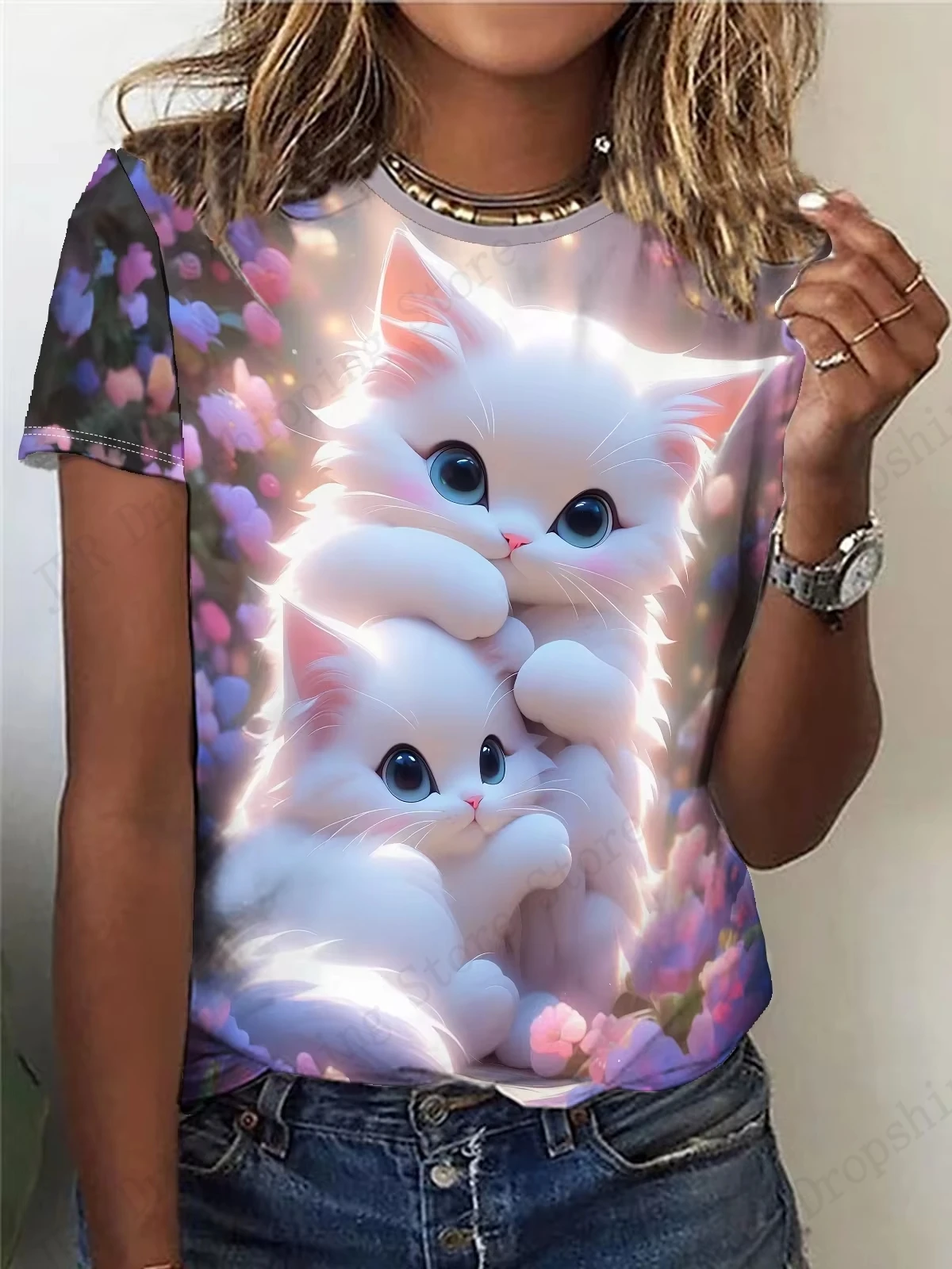 Summer New Women's Cute T-shirt Animal Cat 3d Print Tshirt Women Fashion Oversized Short Sleeve T shirt Children Top Tees Kawaii