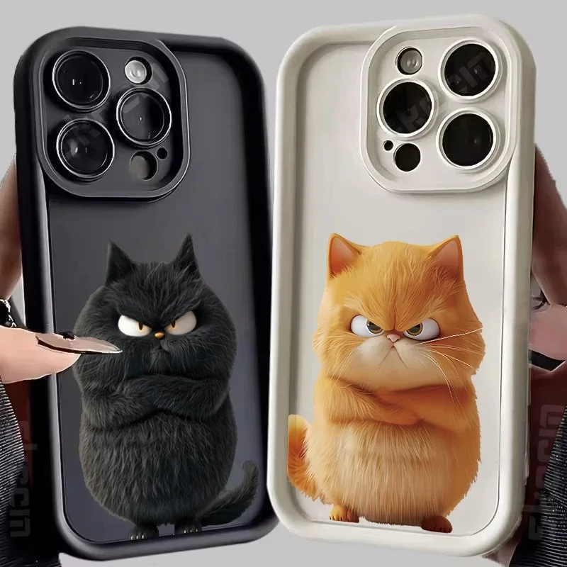 Funny Black Orange Cat Soft Silicone Case For iPhone 16 15 14 13 12 11 Pro Max X XS XR 7 8 Plus Shockproof Back Cover