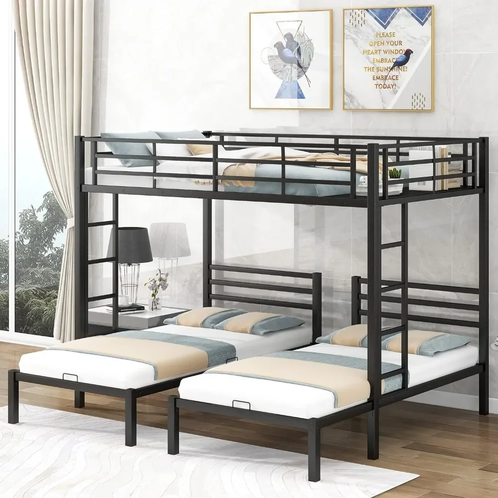 Triple Bunk Bed Twin Over Twin Over Twin, 3 Bunk Bed with Side Ladder, Twin Size Triple Bunk Bed for Kids, Teens