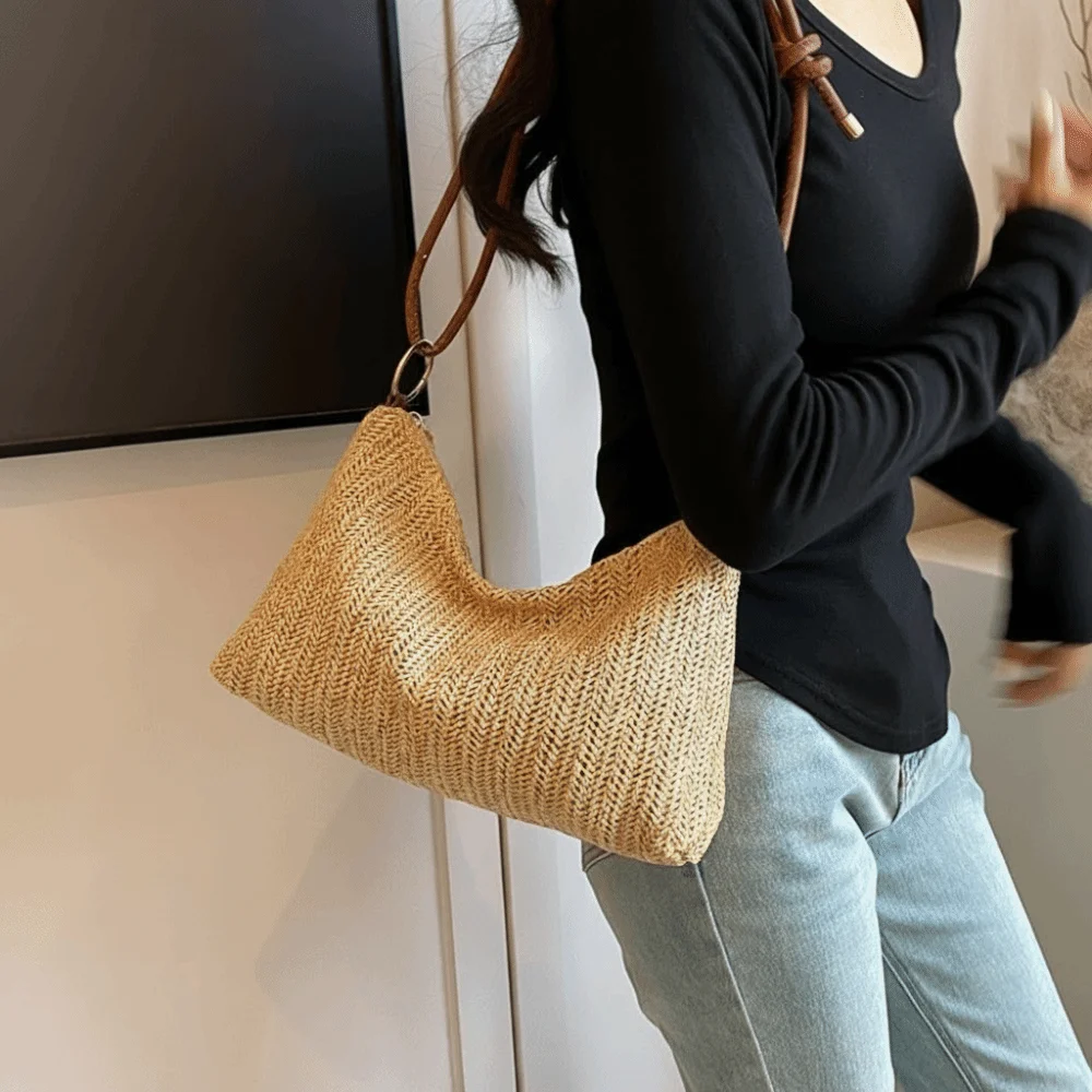Hollow Weave Straw Bag Multicolor Beach Handbag Beach Crossbody Bag Bohemian Style Underarm Bag Raffia Shoulder Bag Travel