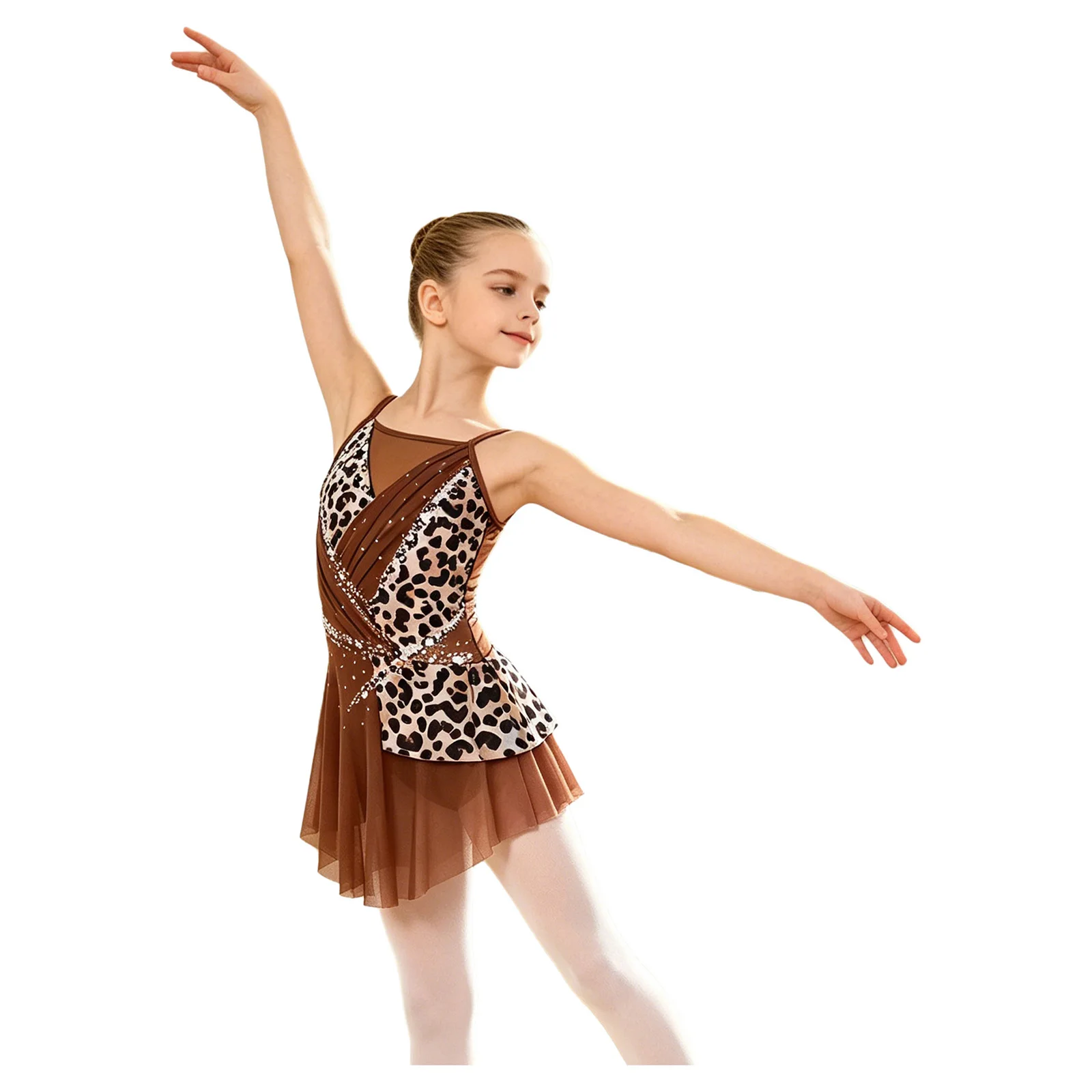 Ballett-Trikots für Mädchen, lyrisches Tanzkostüm, Leopardenmuster, mit Strasssteinen, Gymnastik-, Eiskunstlauf- und Tanzkleidung. – Detail 18