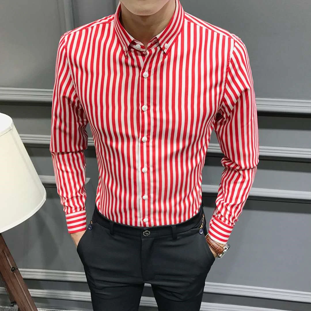 Koreon Men Clothing Slim Stripe Shirts Spring Autumn New Streetwear Fashion Smart Casual Lapel Long Sleeve Social Business Tops