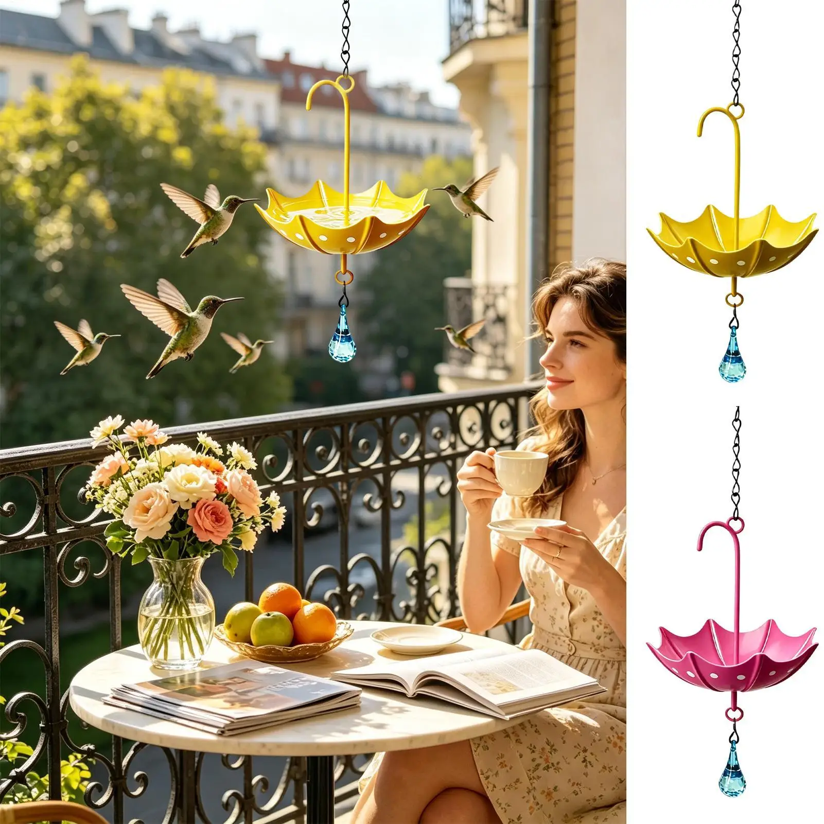 Metal Bird Bath Umbrella Shape Bird Bath Feeder Decorative Hummingbird Feeder For Garden Patio Balcony Outdoor Backyard Window