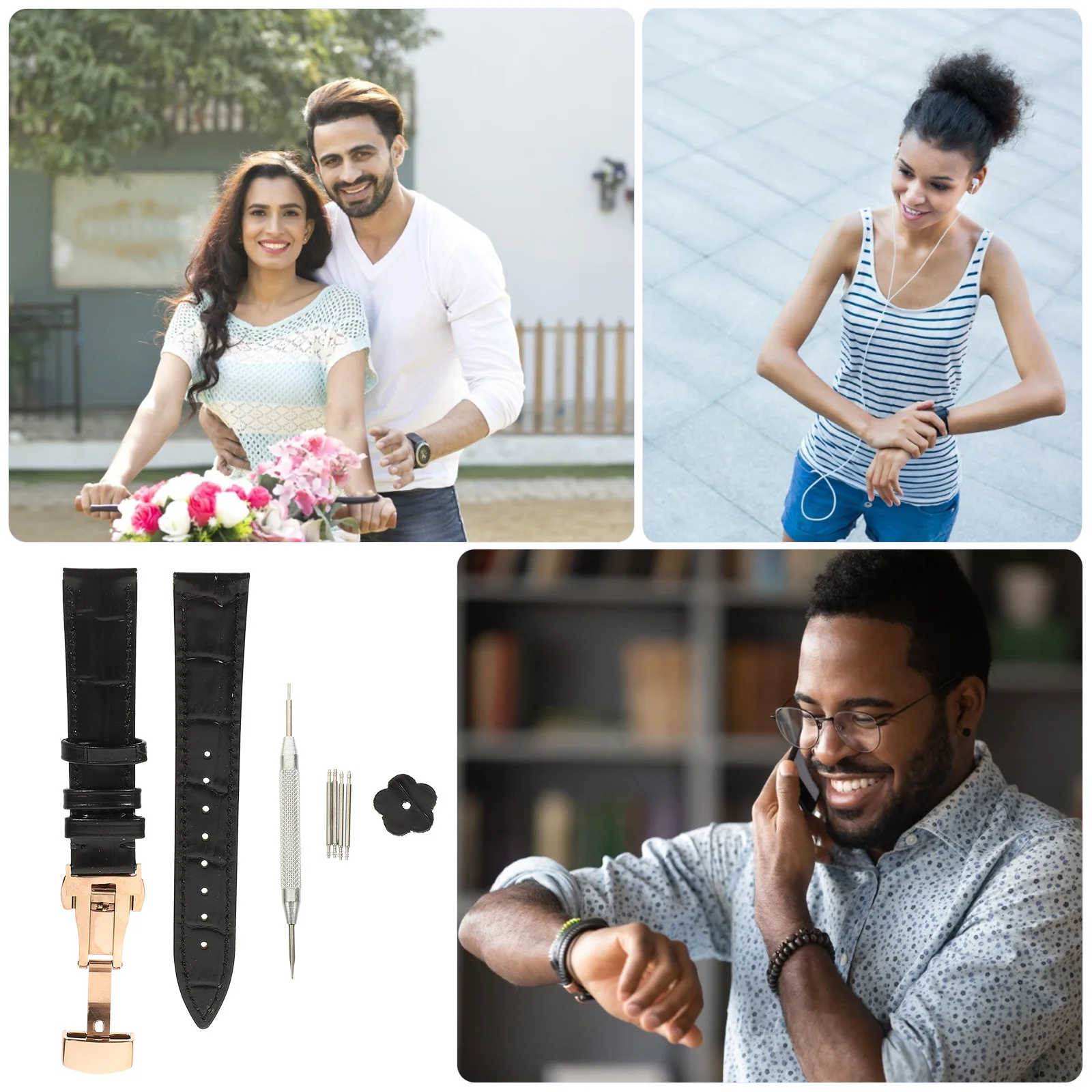 

Top Layer Cowhide Watch Band Soft Durable Comfortable Replacement Strap with Stainless Steel Quick Release Buckle