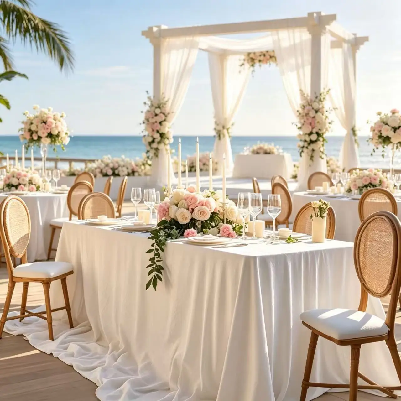 Stretch Fabric Tablecloth – Machine Washable & Reusable – Suitable for Weddings, Parties, Banquets, and Bridal Showers