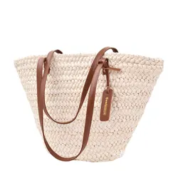 Soft Leather Straw Handbag Comfortable To For Travelling Practical Large Capacity Shoulder Bags As Shown