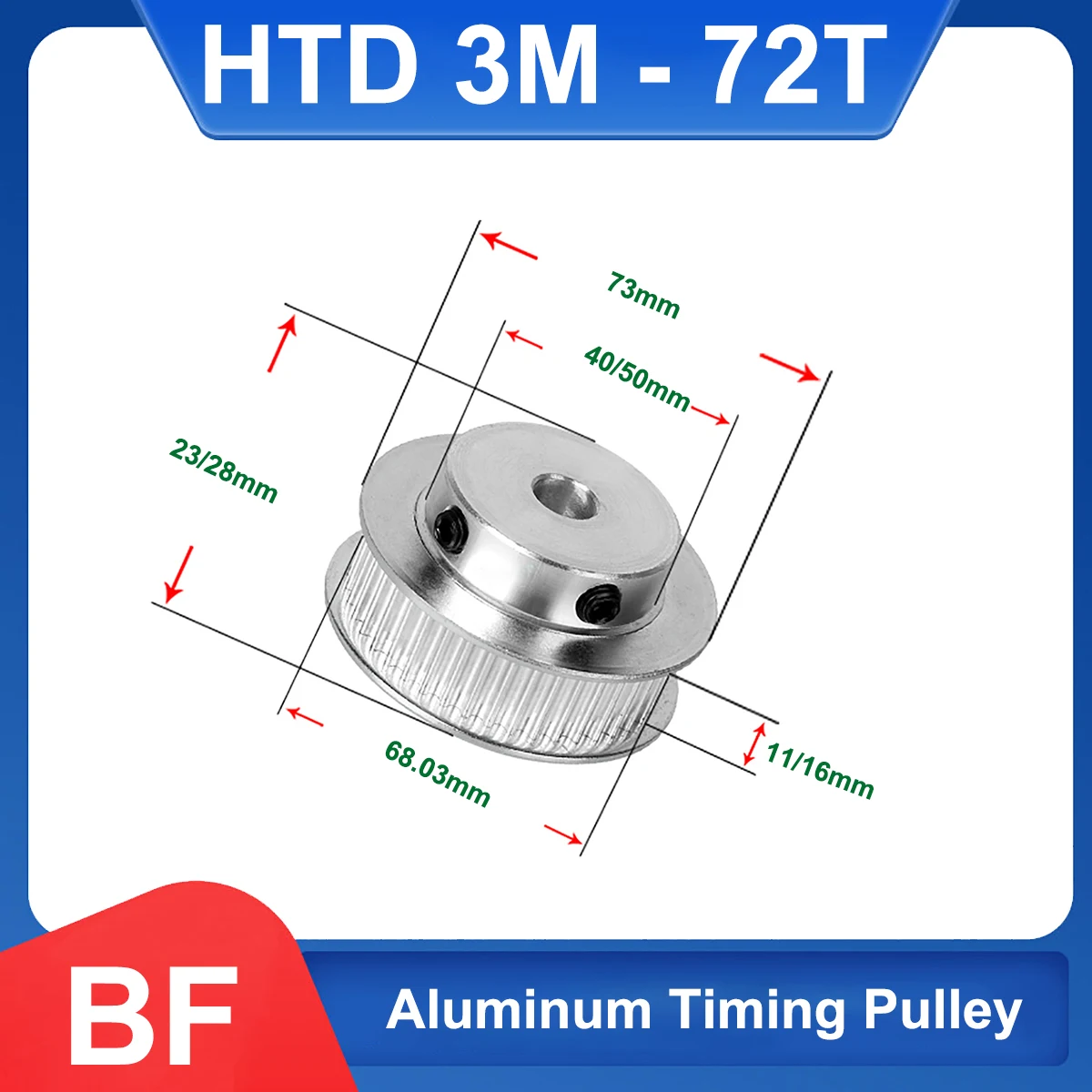 

72 Teeth HTD 3M Timing Pulley Bore 8-20mm 3M-72T BF Aluminium Synchronus Keyway Pulley Wheel For Width 10/15mm 3M Timing Belt